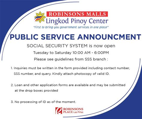 sss robinson las pinas|Public Service Advisory! SSS .